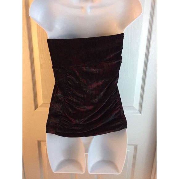 FREE PEOPLE Velvet Sleeveless Tube Top Small Velour Ruched Burgundy Black - Picture 8 of 8